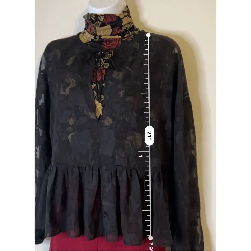 Gothic Romantic Sheer Floral Blouse Women’s SMALL - Picture 4 of 7